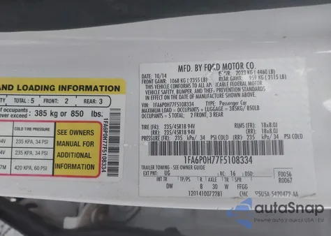 2015 Ford Fusion Se z USA, uszkodzony, nr VIN 1FA6P0H77F5108334